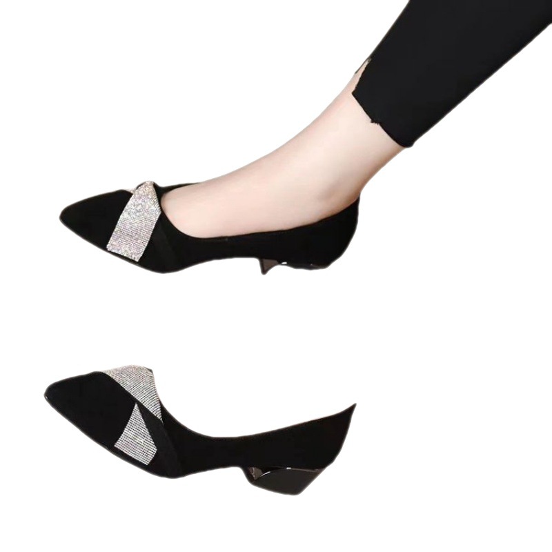 De goma puntiaguda de corte bajo de tacón bajo (menos de 3cm)PU gamuza zapatos de tacón cuadrado zapatos bajos