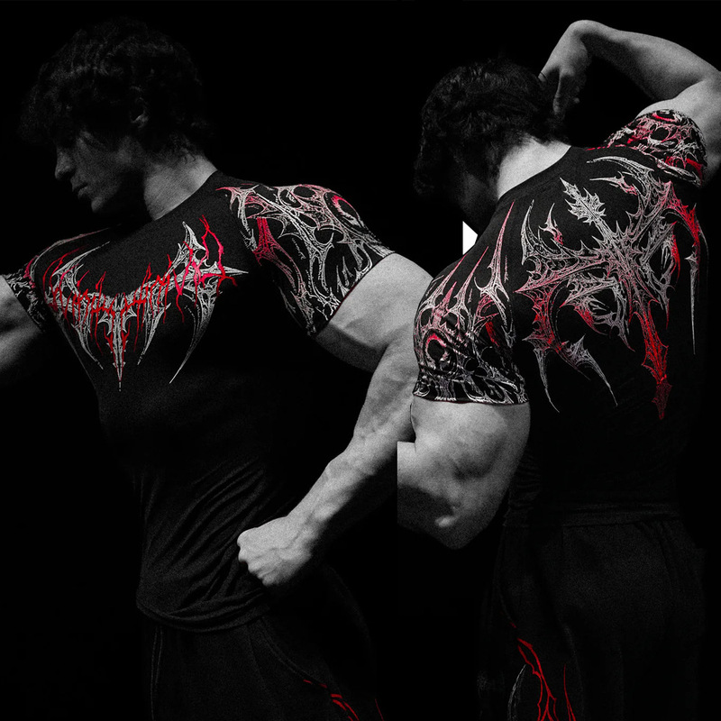 Breathedivinity American Trendy Brand Dark Style Sports Fitness Men's T-Shirt Quick-Drying Elastic Bodysuit