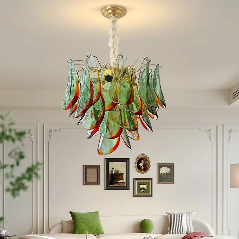 Petal-shaped handcrafted glass medieval living room lamp, French Murano villa lobby designer art crystal chandelier Petal-shaped handcrafted glass medieval living room lamp, French Murano villa lobby designer art crystal chandelier