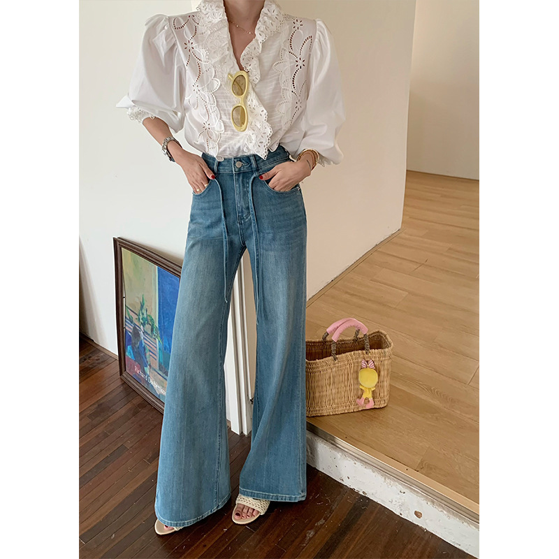 Guangzhou Thirteen Lines [Comfort King Universal Stretch] High Waist Jeans Women's Loose Lazy Boot Pants