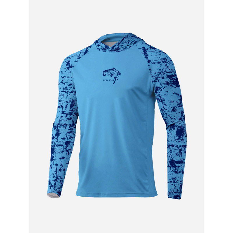 Spelispos Fishing Hoodies Men's Summer New Sun Protection Breathable Long-Sleeved Hooded T-Shirt Fishing Clothing