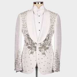 新款2025西装男士套装两件套跨境重工绣珠商务伴郎休闲西装