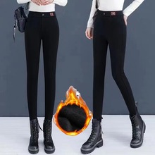 B标加绒加厚高腰打底裤冬天女裤百搭显瘦小脚裤女时尚休闲纽扣裤