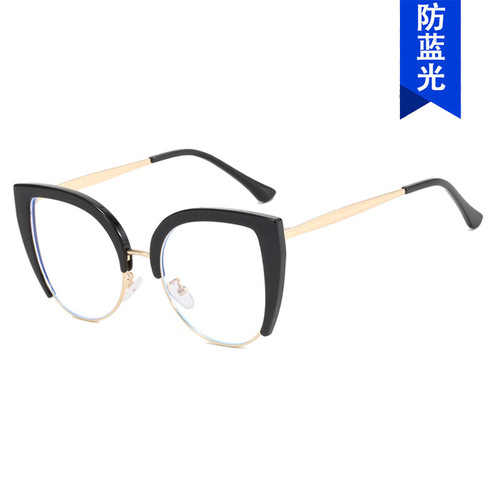 Cross-border European and American cat eye glasses frame  new style women's trendy anti-blue light glasses frame personalized flat mirror fashion street photography