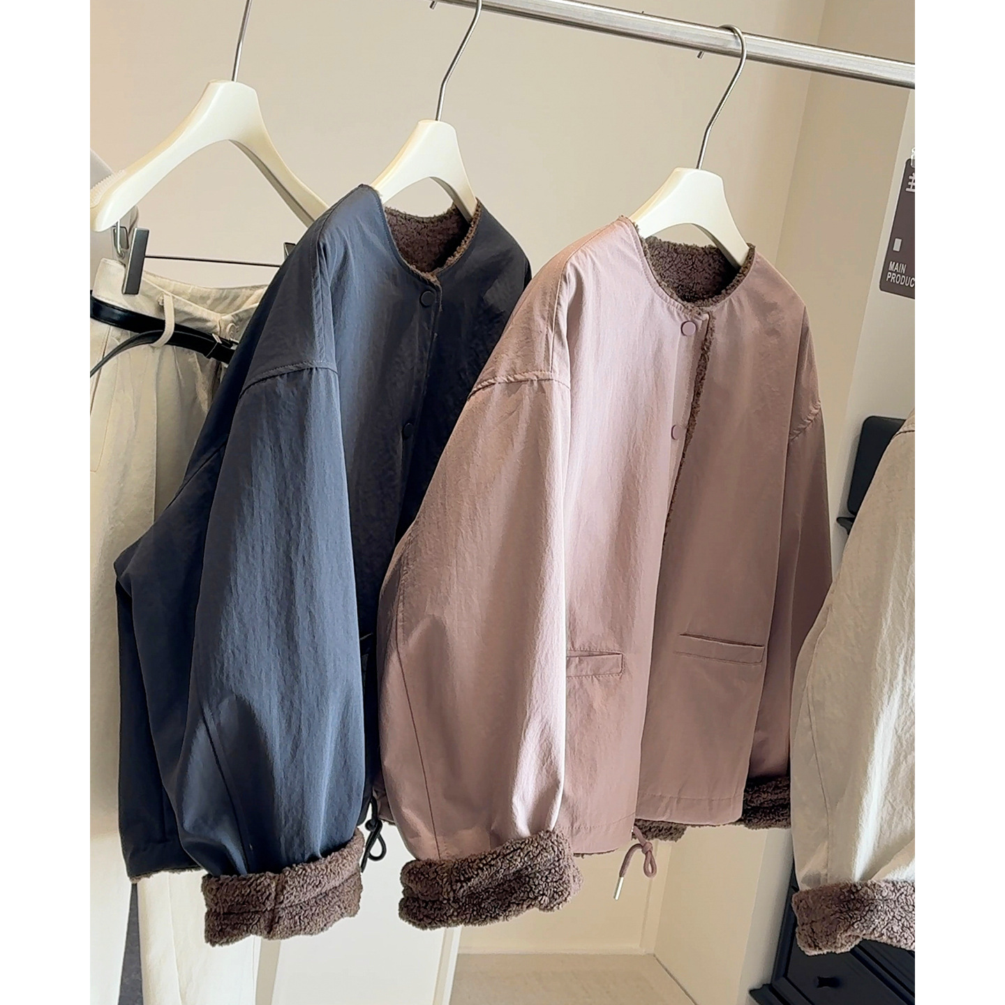 两面穿羊羔绒加厚棉衣外套女冬季新款韩版简约百搭下摆抽绳棉服