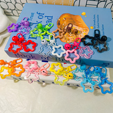 彩色亚克力五角星铃铛钥匙扣 挂件配件diy背包锁扣挂饰钥匙圈车挂