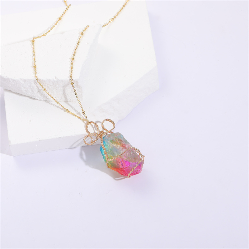 Fashion Irregular Geometric Copper Necklace Inlay Natural Stone Copper Necklaces 1 Piece