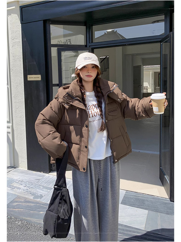 欧货短款羽绒棉服女2025年冬季新款时尚防寒连帽面包服小个子外套|undefined