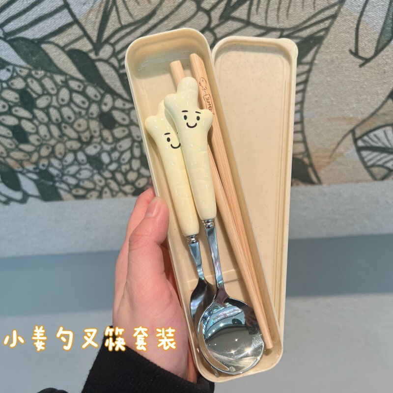 入学新商品学生携帯スプーン箸セットかわいいスプーンスプーンスプーン高颜値スプーンフォーク二合一|undefined