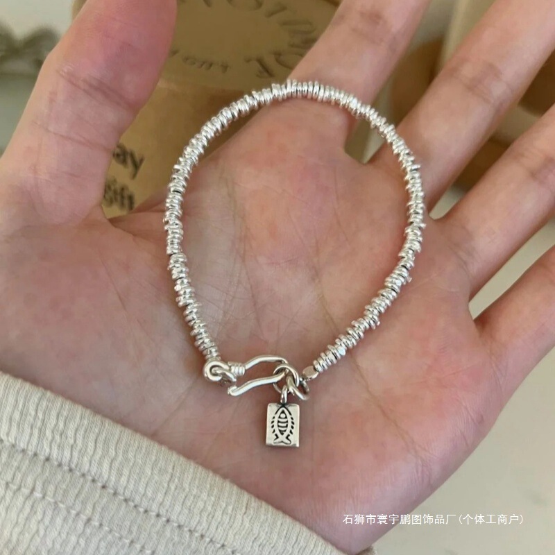 999 Sterling Silver Broken Silver Small Fish Plate Bracelet for Women, Accessible Luxury Niche, Exquisite Senior Student Party Gift for Girlfriend