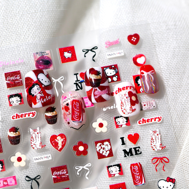 Miss Betty Kitty Cat Bow Nail Art Sticker Y2K Sexy Pure Spice Girls Ultra-thin Japanese Nail Sticker