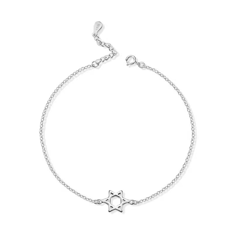 Hexagramas pulseras de plata esterlina mujeres 2025 nueva moda de lujo ligero temperamento tobillo joyas de pulseras de tobillo de estrellas verano