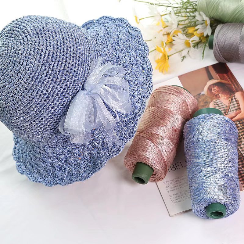 丝光亚麻线合股扁带线手工编织防晒遮阳帽子棉麻线