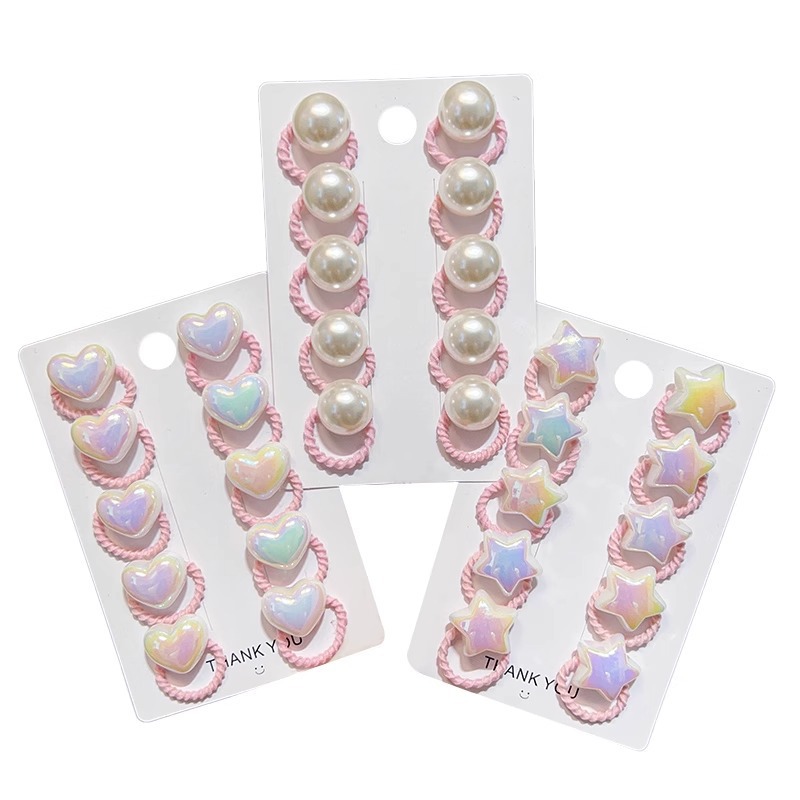 Ligas para Cabello para Niñas con Perlas de Tela Alta Elasticidad, No Daña el Cabello para Niñas