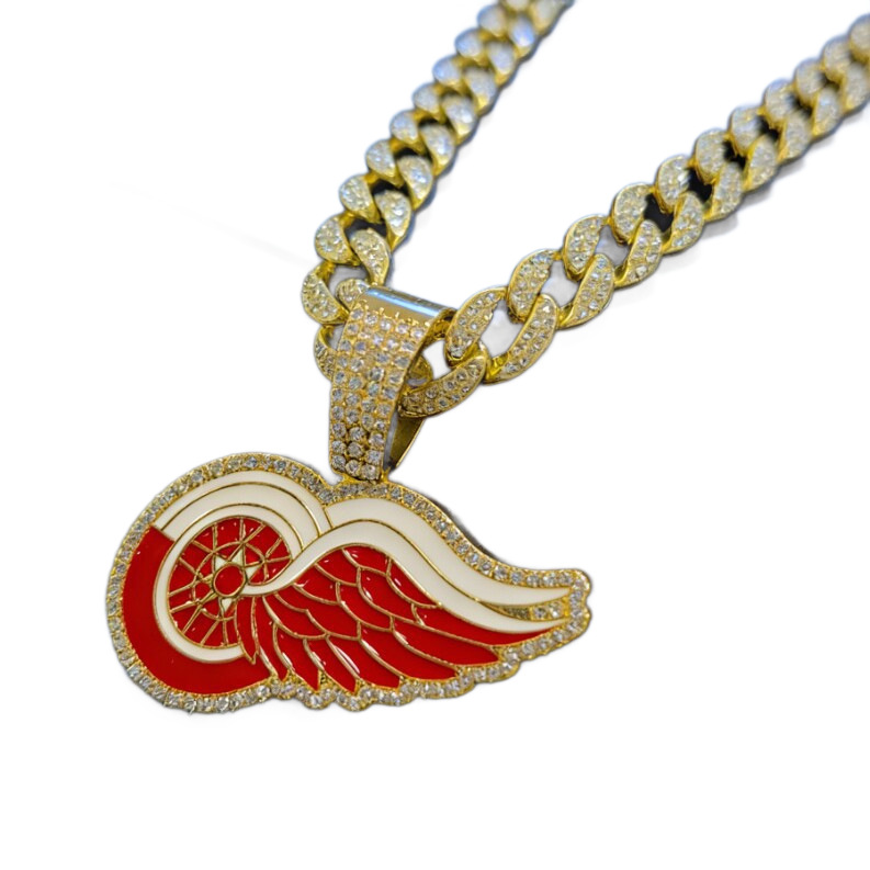 Cadena completa de diamantes cubanos Detroit Red Wings colgante hip-hop europeo y americano marcas de moda de diamantes ligeros de lujo nicho joyas de diseño