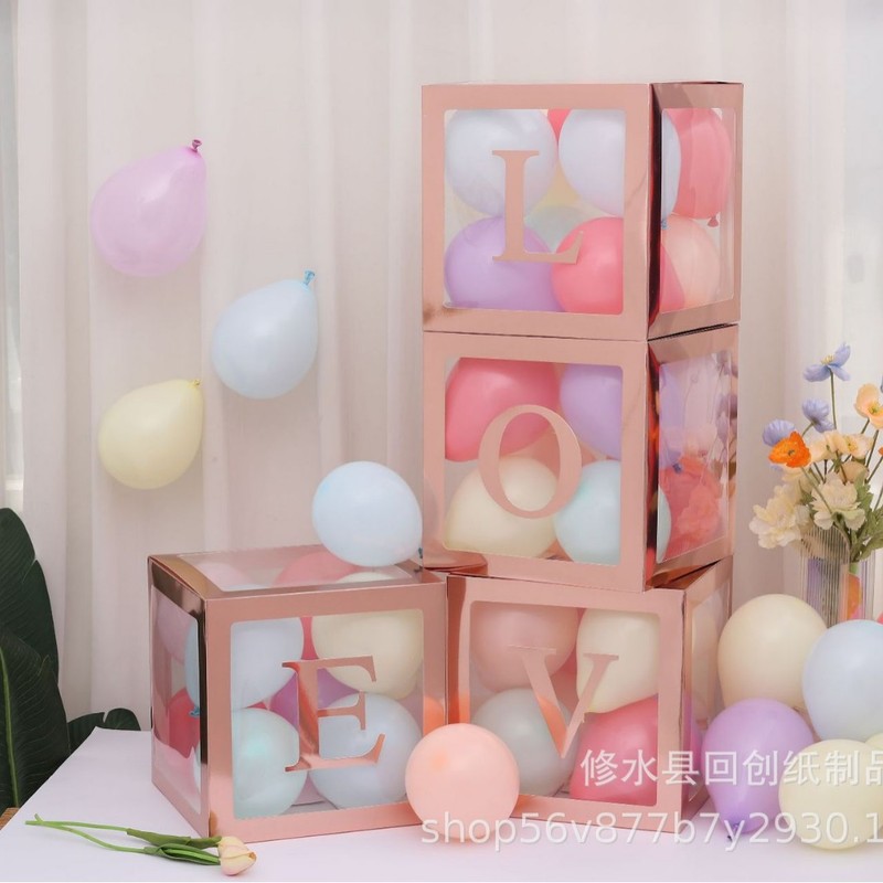 25cmネット赤透明箱赤ちゃん誕生日26文字LOVE卒業結婚式装飾BABY風船箱|undefined