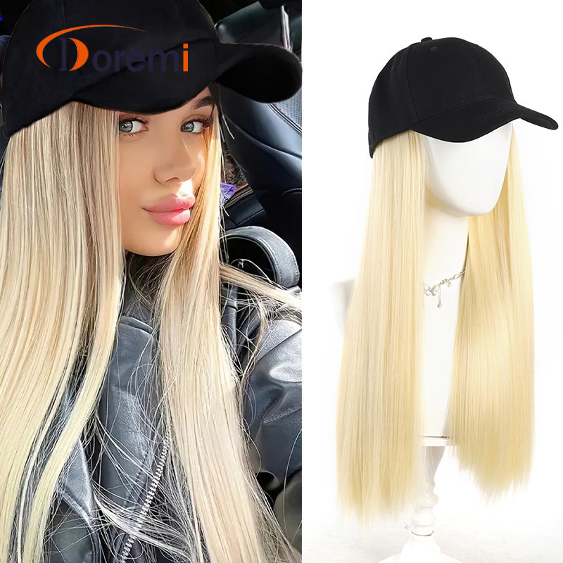 Cross-border Hat Long Straight Hair One-piece Headset Duck Tongue Baseball Cap Wig Fashion Synthetic Breathable Hat Wig