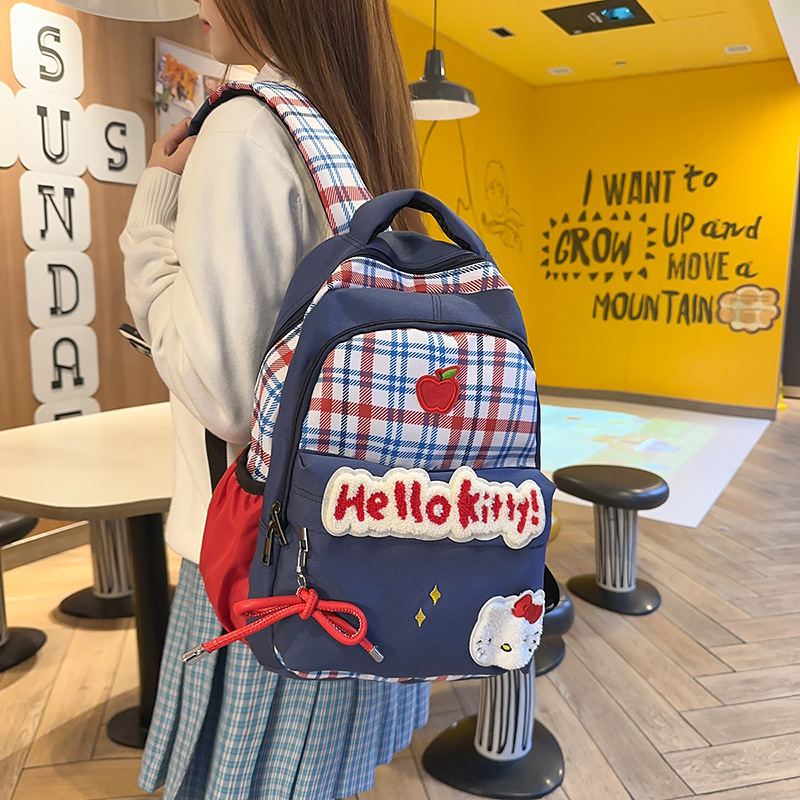 Japanese Retro Small Fresh Cute Cartoon Plaid Backpack Spring New Niche Design Fashion Casual Backpack
