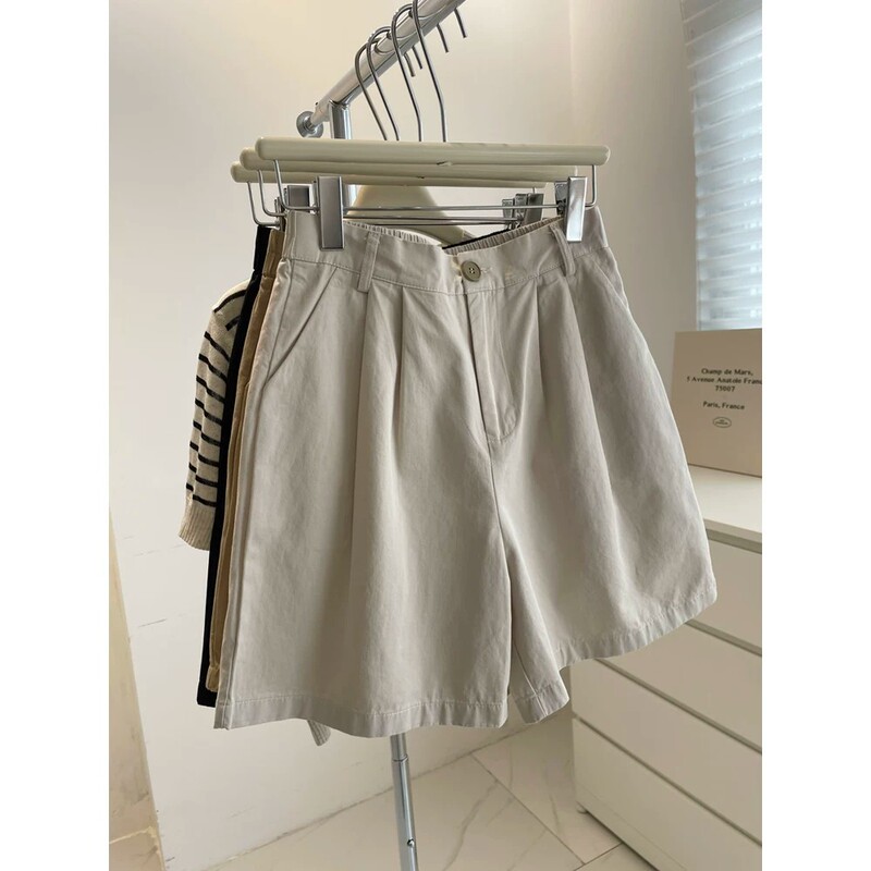 【Washed Cotton with Inner Hemming】 Workwear Casual Shorts Summer A-Line Wide-Leg Mid-Length Shorts for Women 【Washed Cotton with Inner Hemming】 Workwear Casual Shorts Summer A-Line Wide-Leg Mid-Length Shorts for Women