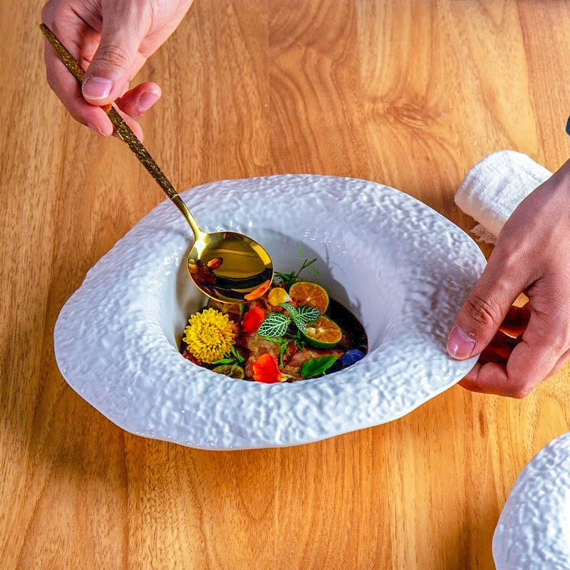 Хозяйственная керамическая глубокая миска с рок-узором, миска для супа лапши, креативная специальность, высококлассная гостиница, холодные блюда, миска для десертов и салатов