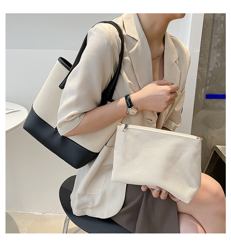 Korean Style Simple Stitching Contrast Color One-shoulder Diagonal Tote Bag display picture 4