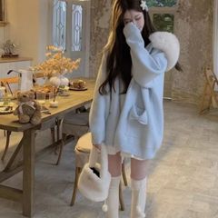 洋气秋冬款大毛领加厚保暖甜美超好看毛衣针织开衫女外套慵懒风潮
