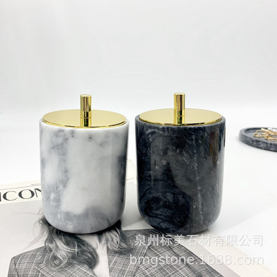 大理石棉签盒北欧ins收纳带盖轻奢 欧式酒店卫浴用品牙签牙线棒盒|ms