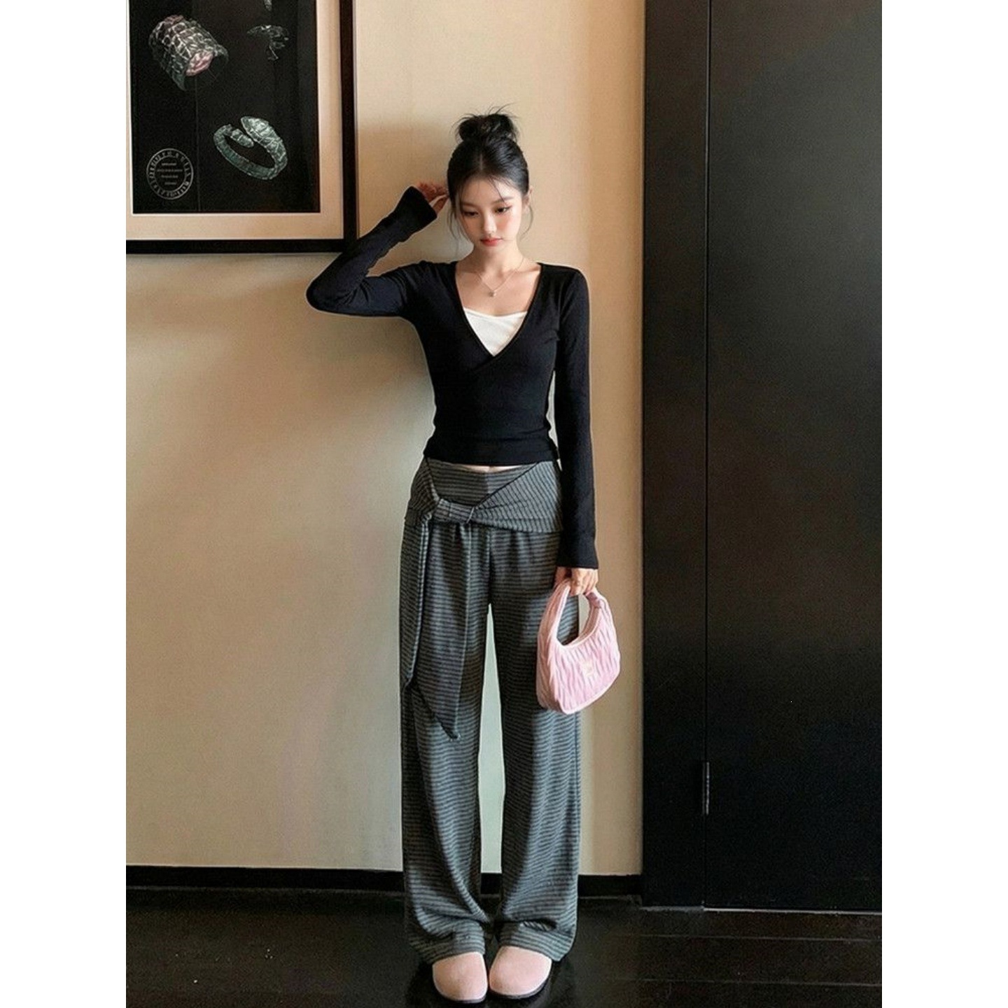 DY821通勤百搭宽松显瘦直筒拖地裤子女2026秋冬新款休闲百搭长裤
