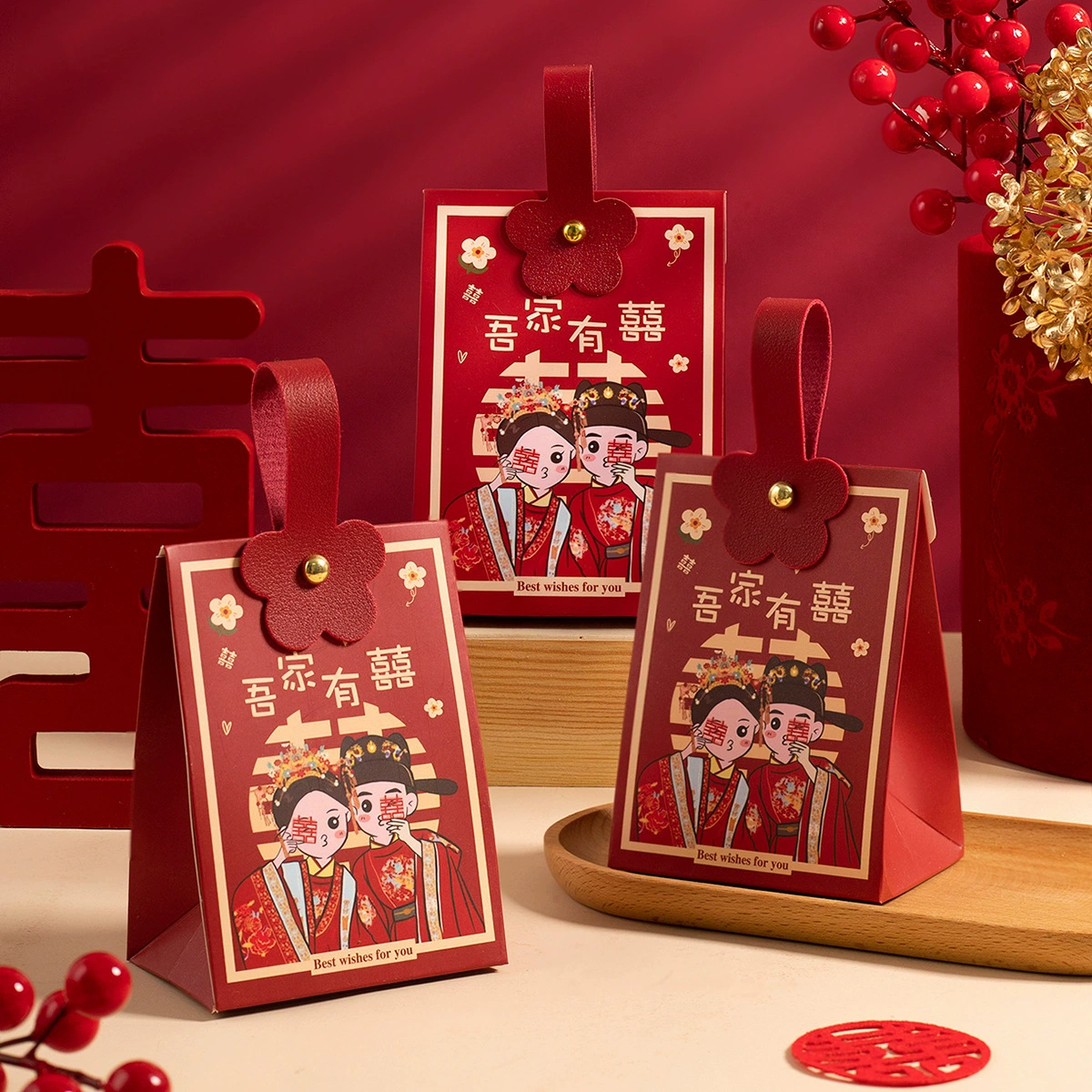 Gift box linen bag set, premium wedding candy boxes, multiple designs, sizes small–medium–big