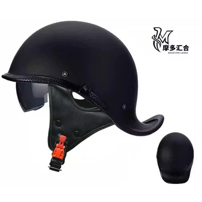 Men's and Women's Half Helmet Motorcycle, Motosiklet kaskı (dəbilqə) - matt-black-autumn-and-winter-style-brown-lenses-m