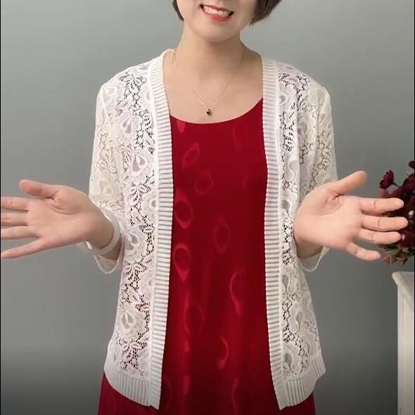 新しいレースの大きいサイズの女性のショートショールサマードレス中空多用途小さなチョッキスカート付きトップ薄いコート|undefined