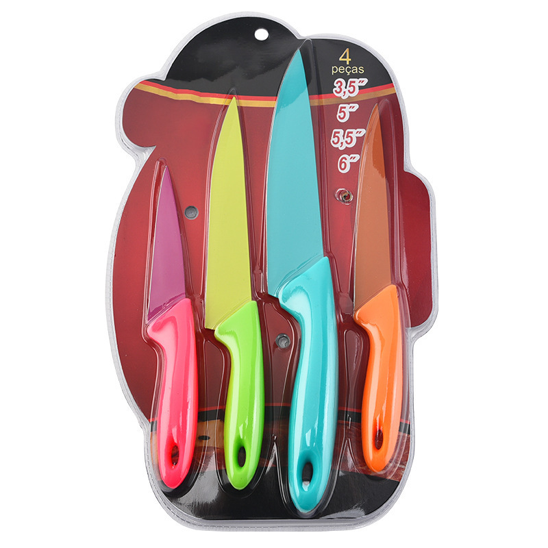 Cuchillo de cocina de mango de plástico cuchillo universal cuchillo de fruta tarjeta de succión cuchillo de cocina de pintura de color cuatro piezas fábrica