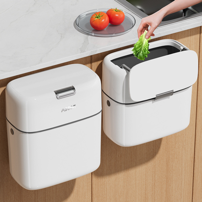 Kitchen Trash Can with Lid for Home Use, Wall-Mounted, Large Capacity, Specifically for Bathroom and Toilet, High-Value Plastic Wastebasket Kitchen Trash Can with Lid for Home Use, Wall-Mounted, Large Capacity, Specifically for Bathroom and Toilet, High-Value Plastic Wastebasket
