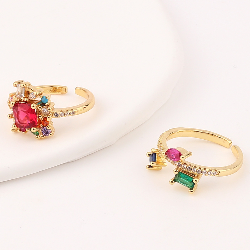 Fashion Square Heart Shape Flower Copper Rings Inlay Zircon Copper Rings