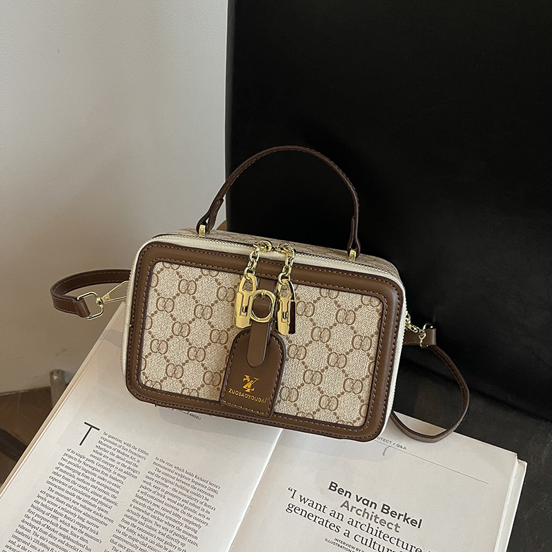 Box For Women 2025 New Printed Retro Handbag Versatile Shoulder Crossbody Small Square Bag Color Block_voghion.com