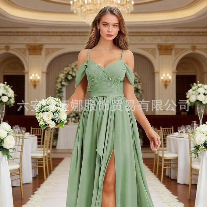 Amazon cross-border strapless evening dress with slit, slim fit, suitable for bridesmaids, sister groups, banquets, and adult ceremonies