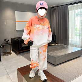 男童休闲扎染卫衣秋装中大童秋季新款洋气百搭潮范长袖上衣两件套