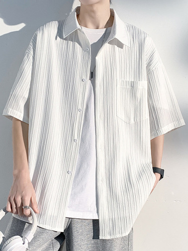 Summer Ice Silk Thin Short-Sleeve Shirt for Men and Couples Loose Plus Size Solid Color Casual Trend Brand Top Coat