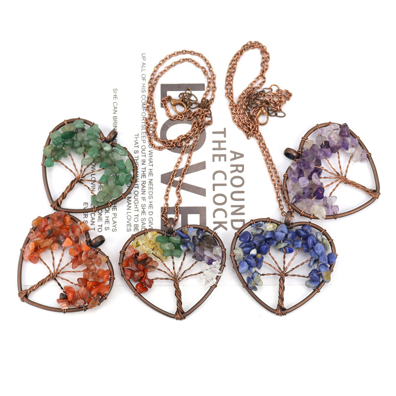 Ethnic Style Tree Heart Shape Crystal Copper Beaded Hollow Out Pendant Necklace 1 Piece