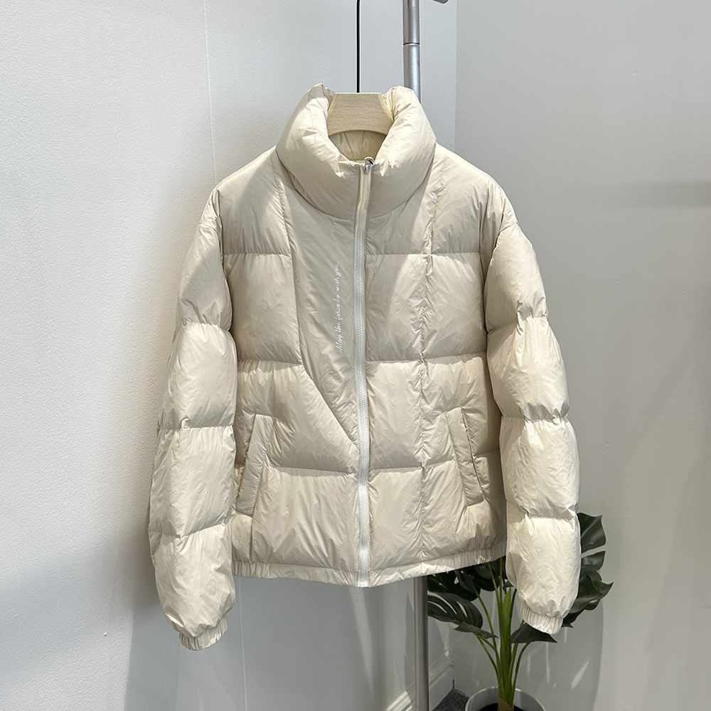 Roupas masculinas Novo casaco Jaqueta masculina espessada com letras impressas Jaqueta plana Gola alta Casaco de estrutura versátil masculino moderno Casaco Spot_voghion.com