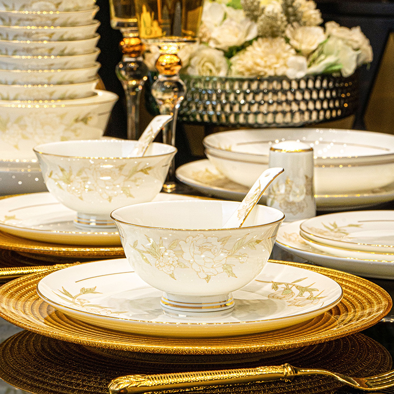 Dinnerware Set for Home Use with a High-End Feel, 2026 New Peony Design, Suitable for Housewarming and Weddings, Glazed Ceramic Tableware