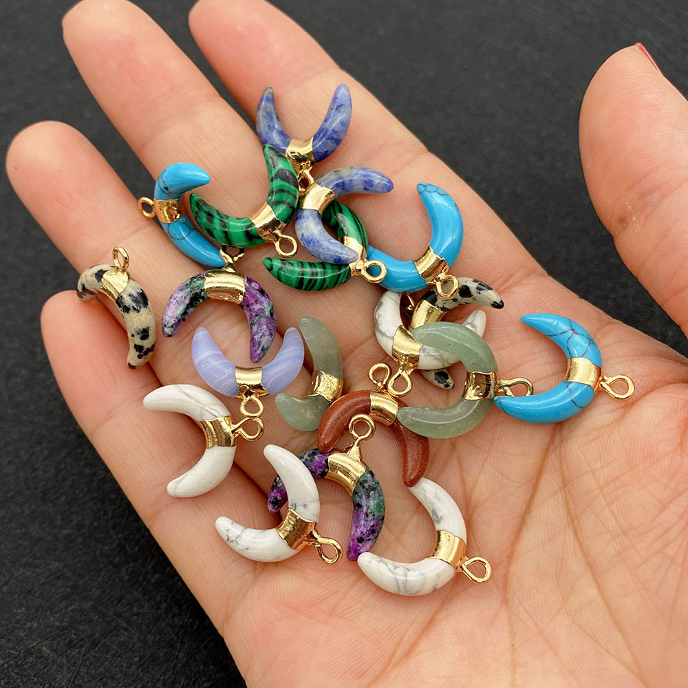 Natural Stone, December Birthstone Turquoise Inlay Material 1 Piece Natural Stone Natural Stone December Birthstone Turquoise Spot Moon Pendant Pendants Jewelry Accessories