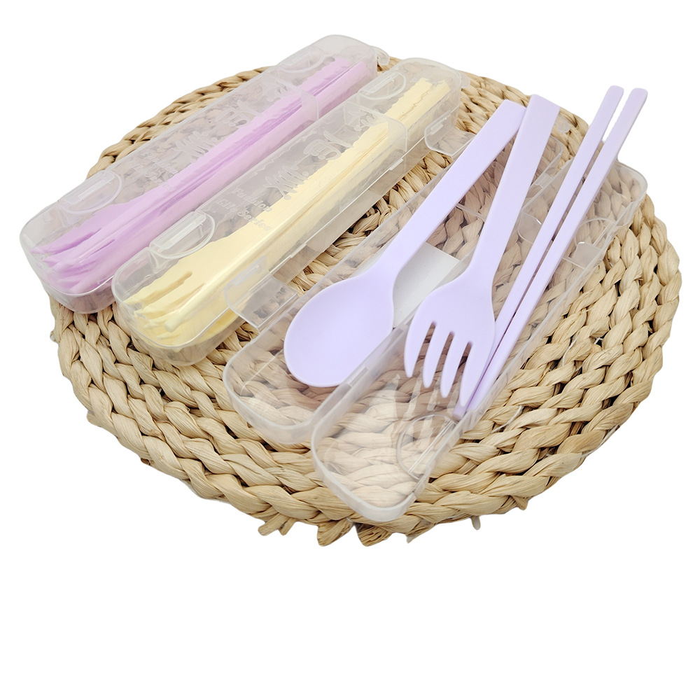 L4312 0621 caja cuchara tenedor palillos vajilla portátil juego de palillos tenedor de tres piezas cuchara caja de palillos