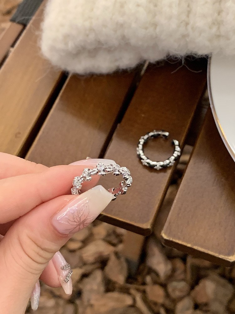 Anillo de circonita de perlas de viento ins, nicho femenino, sentido de alta gama, simple y ligero, anillo de novia de lujo, anillo de apertura de temperamento al por mayor