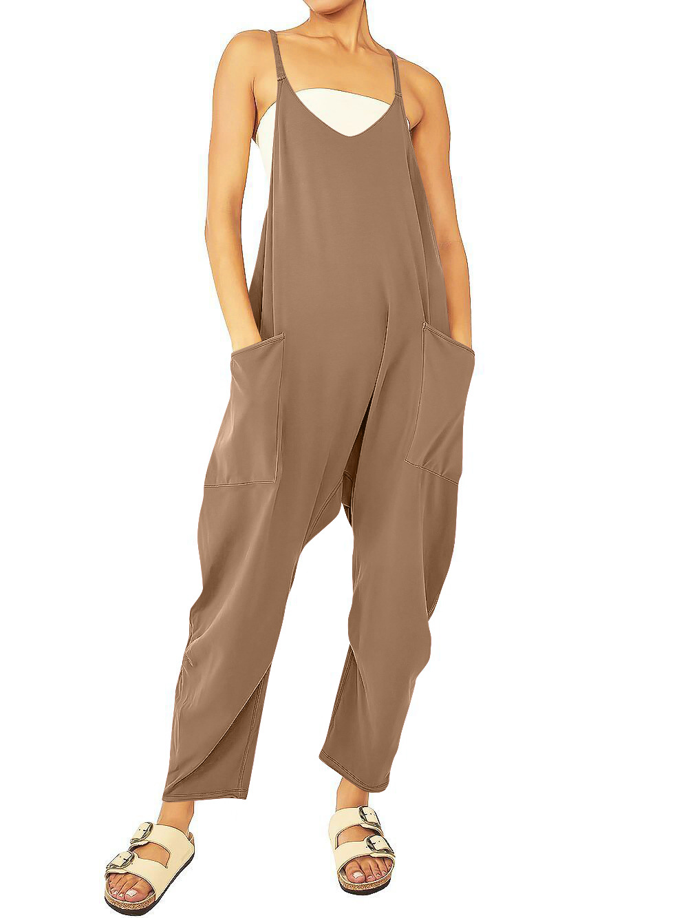 Ropa de mujer europea y americana 2024 verano nuevo estilo Amazon casual bolsillo tirantes de punto pantalones de una pieza pantalones con tirantes mujeres image 15