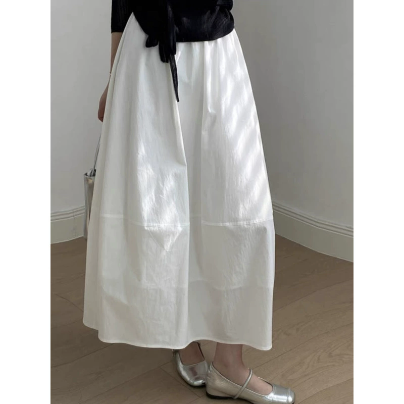 Внешняя торговля Япония и Южная Корея 2025 новая белая юбка с цветочным принтом для женщин весна-лето эластичная высокая талия средней длины пышная юбка-трапеция