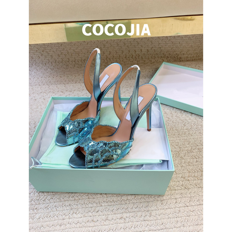2026 New Style French Sequin Fish Scale High-Heeled Sandals for Women, Round-Toe French Retro Buckle Versatile Shallow Mouth Single Shoes
