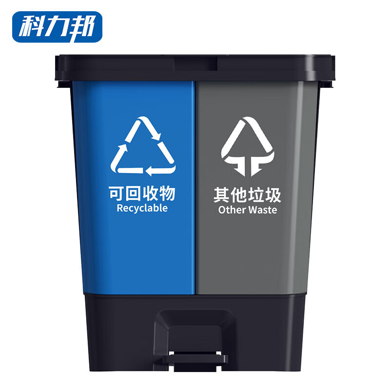 科力邦（Kelibang） 分类垃圾桶 脚踏式 KB1012 60L塑料翻盖蓝灰