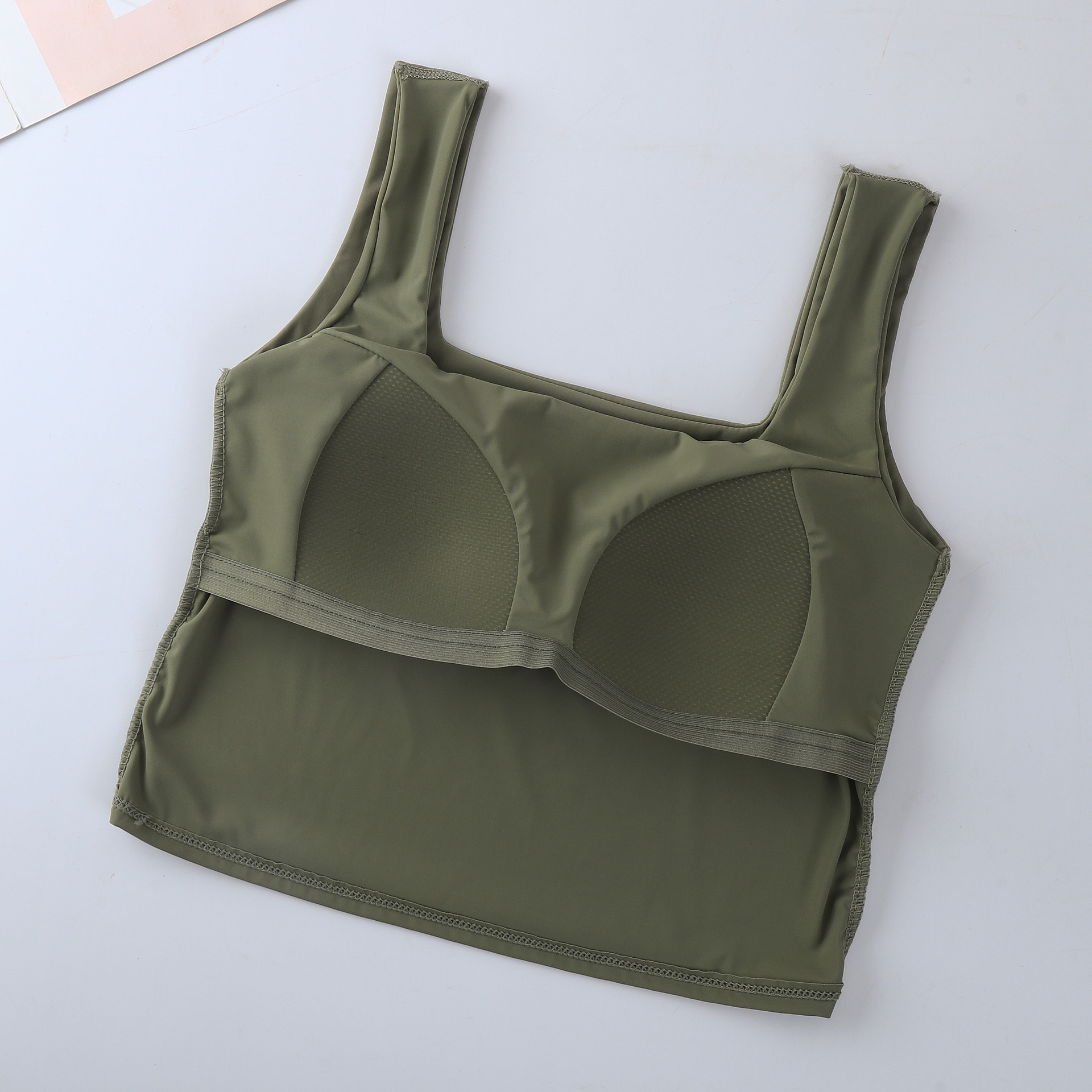 Cuello cuadrado de seda de hielo amplia correa de hombro envuelto en el pecho chaleco para mujeres sin anillo de acero fijo Copa interior y exterior desgaste que basa el chaleco para mujeres