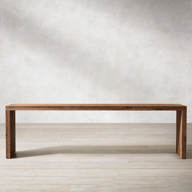 American-style rustic vintage solid oak bench for home use, living room dining bench, wabi-sabi style simple end-of-bed bench, shoe-changing bench